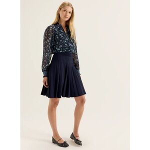 Diane Von Furstenberg Pleated Knee Length Ink Blue Skirt Size L